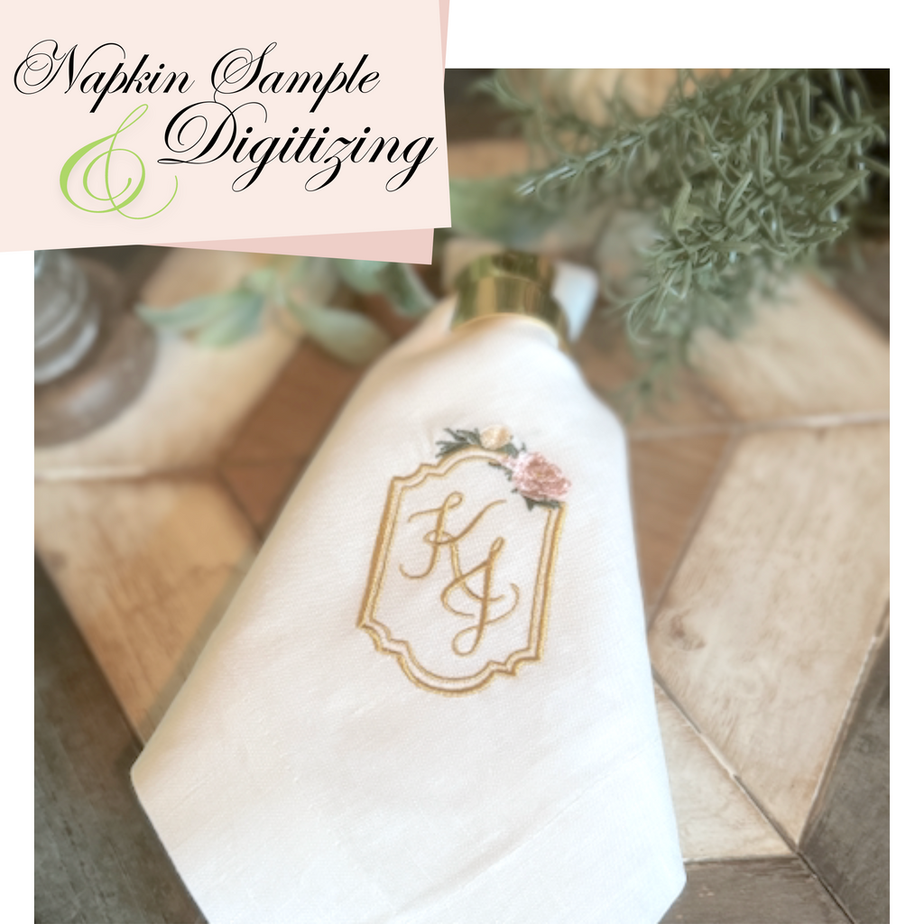 Sample Napkin + Logo Digitizing - White Tulip Embroidery