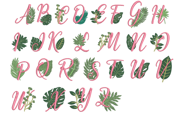 Tropical Garden Leaf Monogrammed Cocktail Napkins, Set of 4 - White Tulip Embroidery