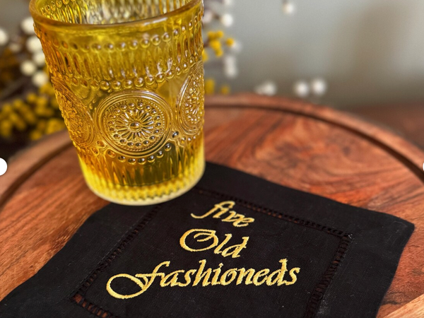 Set of Funny 12 Days of Christmas Cloth Cocktail Napkins, Drink Cocktail Napkins - White Tulip Embroidery