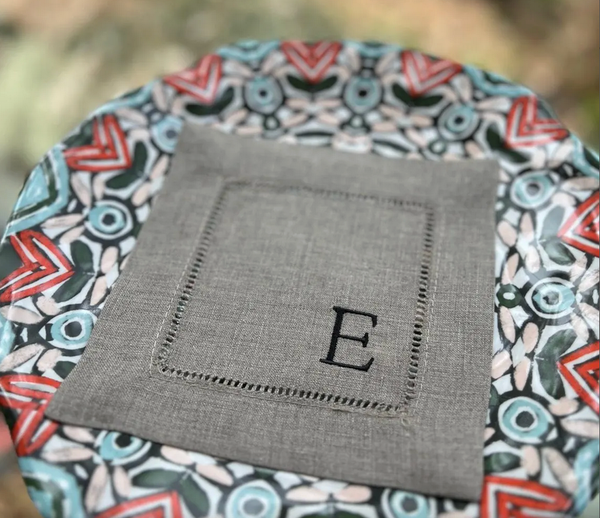 Mini Letter Monogrammed Cocktail Napkins, Set of 4 - White Tulip Embroidery