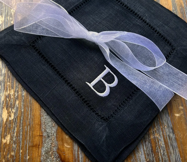 Mini Letter Monogrammed Cocktail Napkins, Set of 4 - White Tulip Embroidery