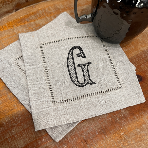 Fishtail Monogrammed Cocktail Napkins, Set of 4 - White Tulip Embroidery