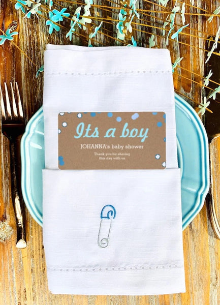 Baby Shower Diaper Pin Napkins - Set of 4 napkins - White Tulip Embroidery