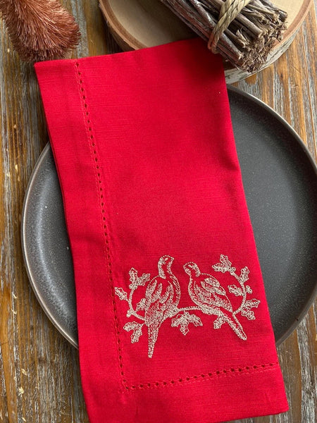 Twelve Days of Christmas Embroidered Cloth Napkins - Set of 12 napkins - White Tulip Embroidery