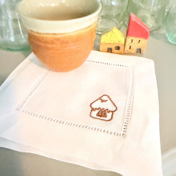 Gingerbread Cloth Cocktail Napkins, Set of 4 Unique Christmas Gingerbread Cookie Designs - White Tulip Embroidery