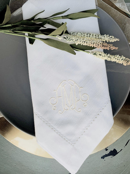Abigail Monogrammed Embroidered Cloth Napkins - Set of 4 napkins - White Tulip Embroidery