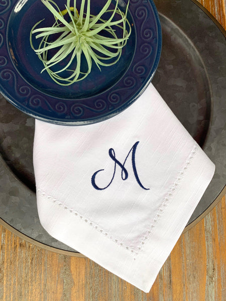 Alessia Monogrammed Cloth Dinner Napkins - Set of 4 napkins - White Tulip Embroidery