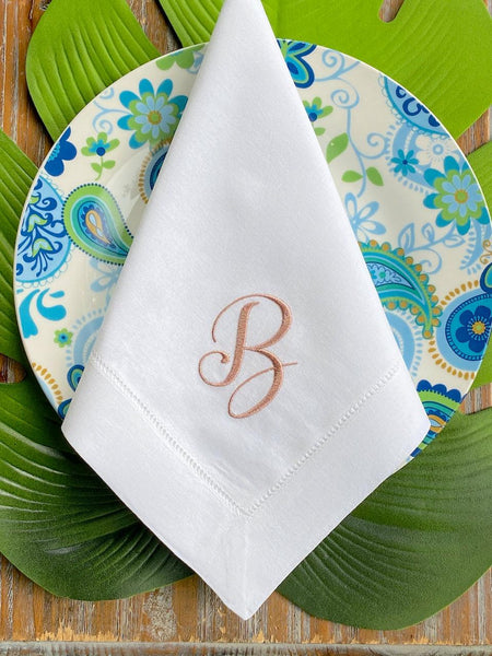 Alessia Monogrammed Cloth Dinner Napkins - Set of 4 napkins - White Tulip Embroidery