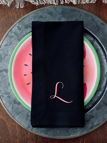 Alessia Monogrammed Cloth Dinner Napkins - Set of 4 napkins - White Tulip Embroidery