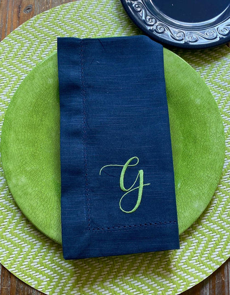 Alessia Monogrammed Cloth Dinner Napkins - Set of 4 napkins - White Tulip Embroidery