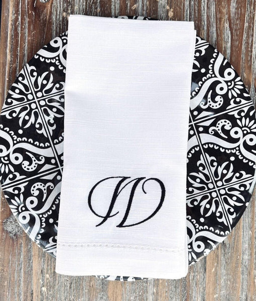 Amanda Script Monogrammed Cloth Dinner Napkins - Set of 4 napkins - White Tulip Embroidery