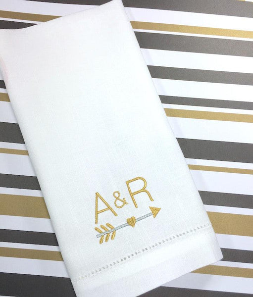 Arrow Monogrammed Napkins - Set of 4 Duogram Napkins - White Tulip Embroidery
