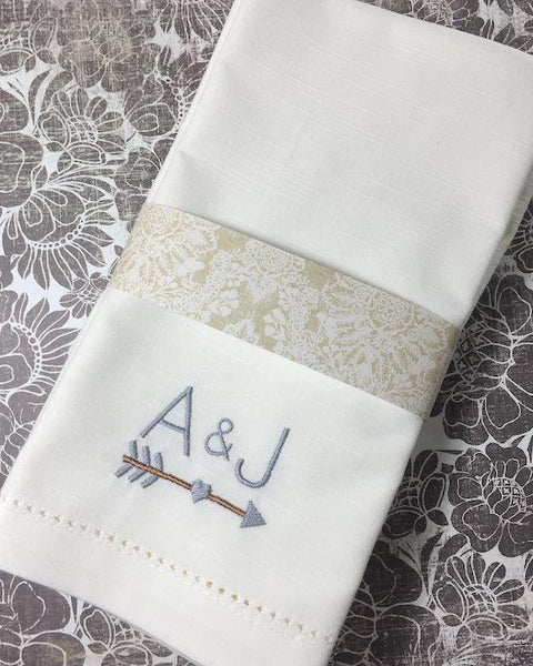 Arrow Monogrammed Napkins - Set of 4 Duogram Napkins - White Tulip Embroidery