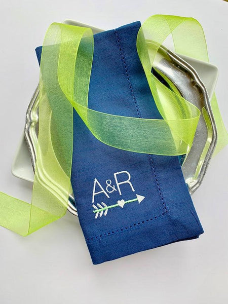 Arrow Monogrammed Napkins - Set of 4 Duogram Napkins - White Tulip Embroidery