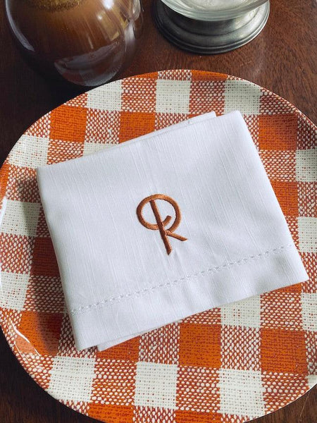 Art Nouveau Monogrammed Embroidered Cloth Napkins - Set of 4 napkins - White Tulip Embroidery