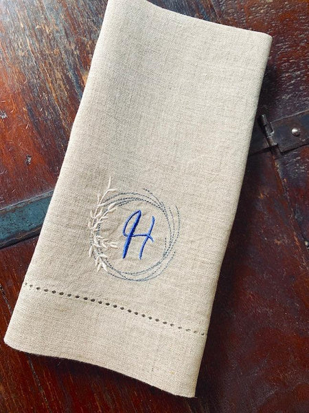 Autumn Leaf Wreath Monogrammed Cloth Napkins - Set of 4 napkins - White Tulip Embroidery