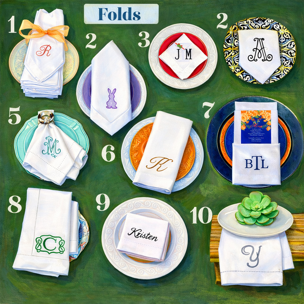 Chopin Monogrammed Embroidered Cloth Dinner Napkins - Set of 4 napkins - White Tulip Embroidery