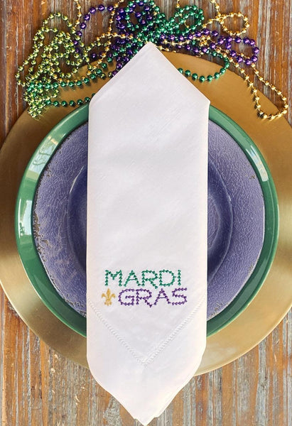 Bead Mardi Gras Napkins - Set of 4 napkins - White Tulip Embroidery