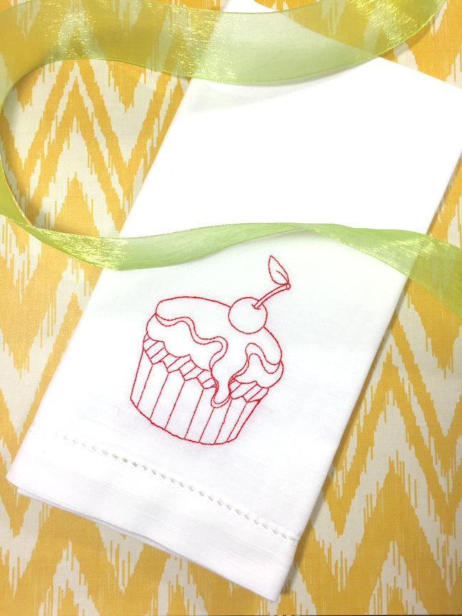 Birthday Cupcake Embroidered Cloth Napkins - White Tulip Embroidery
