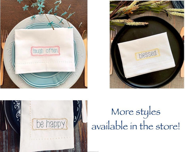 Blessed Embroidered Inspirational Cloth Napkins - Set of 4 napkins - White Tulip Embroidery