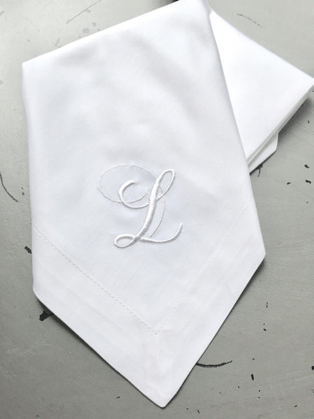 Bliss Monogrammed Cloth Dinner Napkins - Set of 4 napkins - White Tulip Embroidery