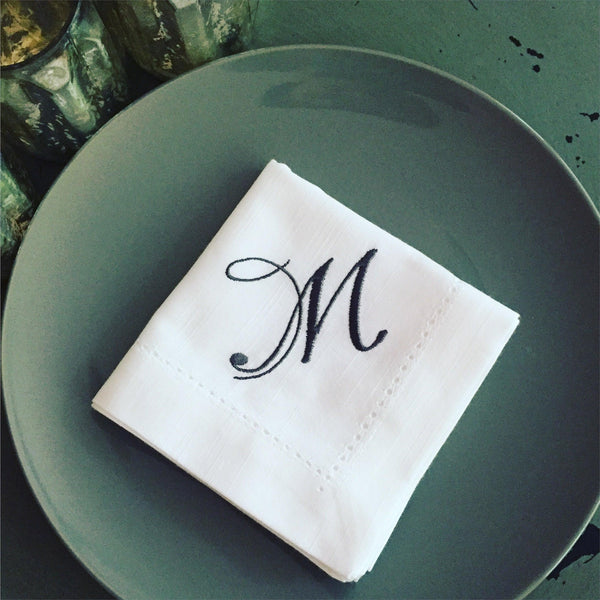 Bliss Monogrammed Cloth Dinner Napkins - Set of 4 napkins - White Tulip Embroidery