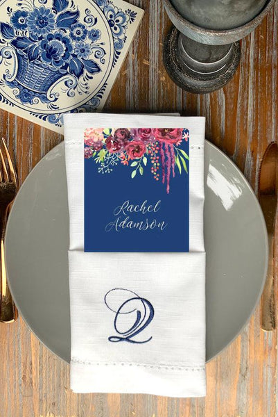 Bliss Monogrammed Cloth Dinner Napkins - Set of 4 napkins - White Tulip Embroidery