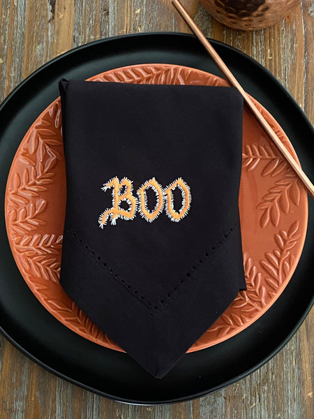 Boo Halloween Napkins - Set of 4 napkins - White Tulip Embroidery
