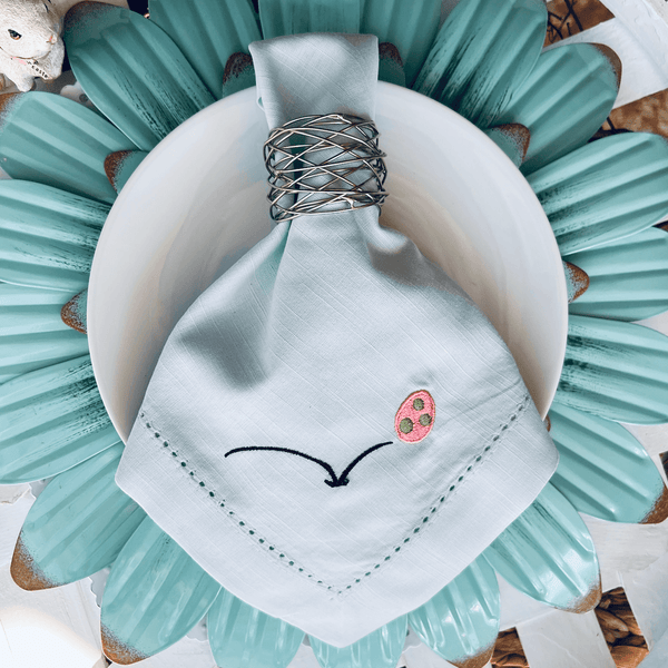 Bouncing Easter Egg Embroidered Cloth Napkins - White Tulip Embroidery