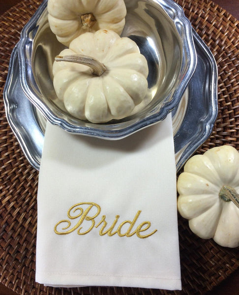 Bride and Groom Wedding Cloth Napkins-Set of 2 napkins - White Tulip Embroidery