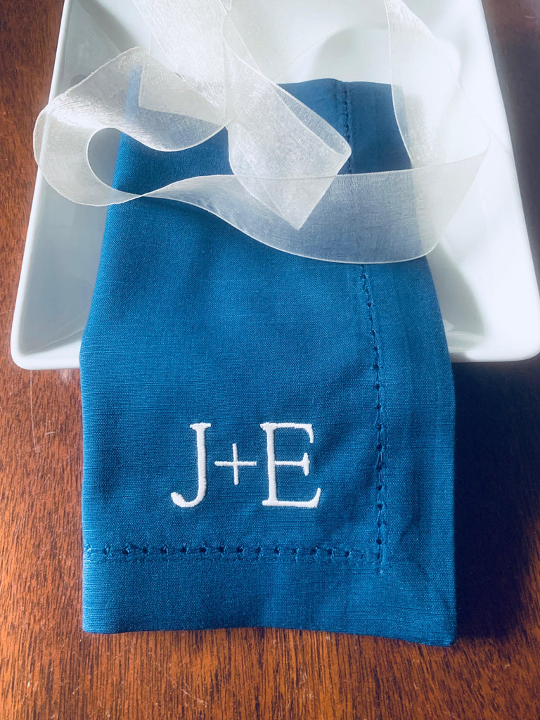 Bulk Ampersand Plus Sign Two Letter Monogrammed Cloth Napkins, Set of 25 - White Tulip Embroidery
