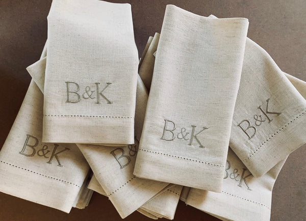 Ampersand Plus Sign Two Letter Monogrammed Cloth Napkins - White Tulip Embroidery