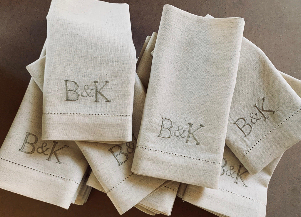 Bulk Ampersand Plus Sign Two Letter Monogrammed Cloth Napkins, Set of 25 - White Tulip Embroidery