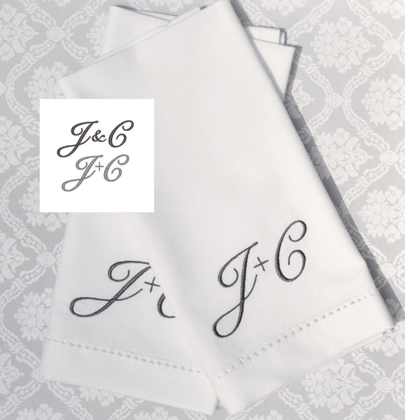 Ampersand Plus Sign Two Letter Monogrammed Cloth Napkins - White Tulip Embroidery