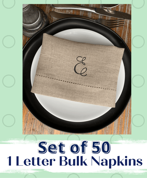 Bulk Monogrammed Wedding Napkins, Set of 50, Embroidered Cloth Dinner Napkins - White Tulip Embroidery