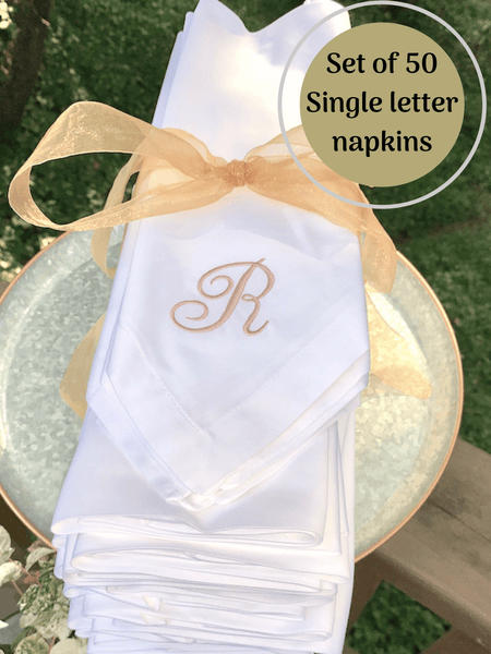Bulk Monogrammed Wedding Napkins, Set of 50, Embroidered Cloth Dinner Napkins - White Tulip Embroidery