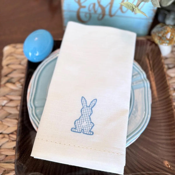 Easter Bunny Back Cloth Napkins - Set of 4 napkins - White Tulip Embroidery