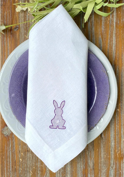 Easter Bunny Back Cloth Napkins - Set of 4 napkins - White Tulip Embroidery