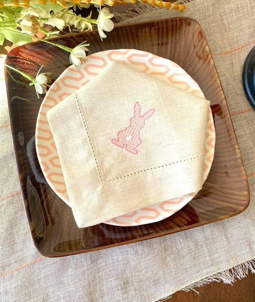 Easter Bunny Back Cloth Napkins - Set of 4 napkins - White Tulip Embroidery