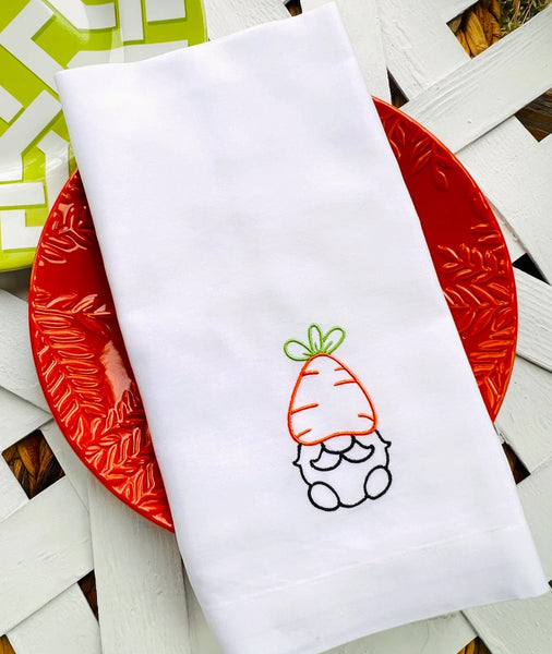Carrot Easter Gnome Cloth Napkins - Set of 4 napkins - White Tulip Embroidery