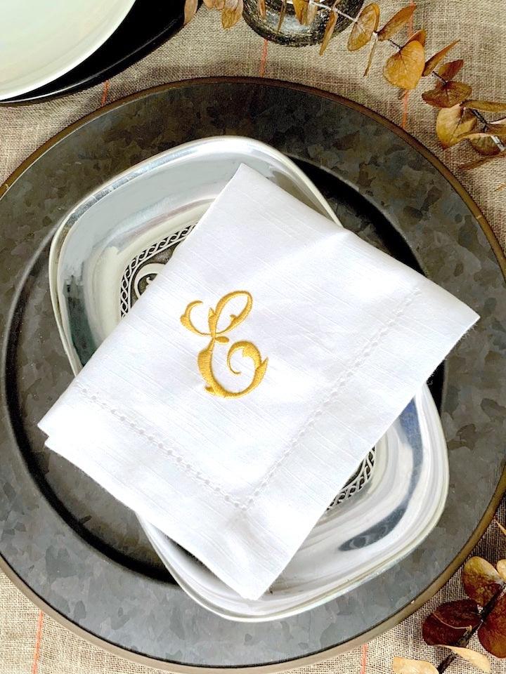 Cecilia Monogrammed Cloth Dinner Napkins - Set of 4 napkins - White Tulip Embroidery