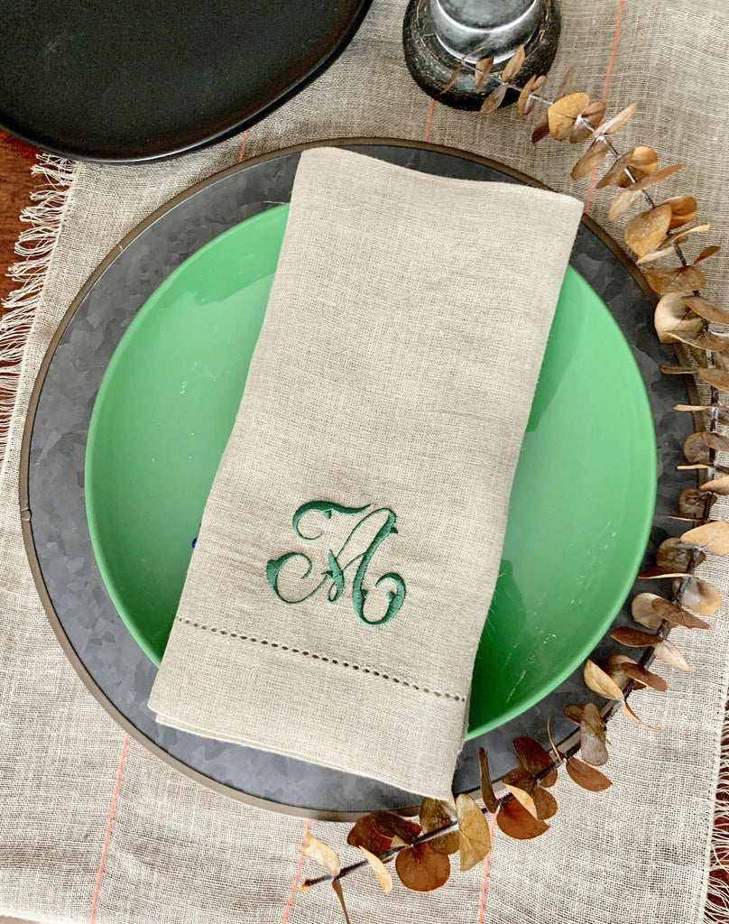 Cecilia Monogrammed Cloth Dinner Napkins - Set of 4 napkins - White Tulip Embroidery