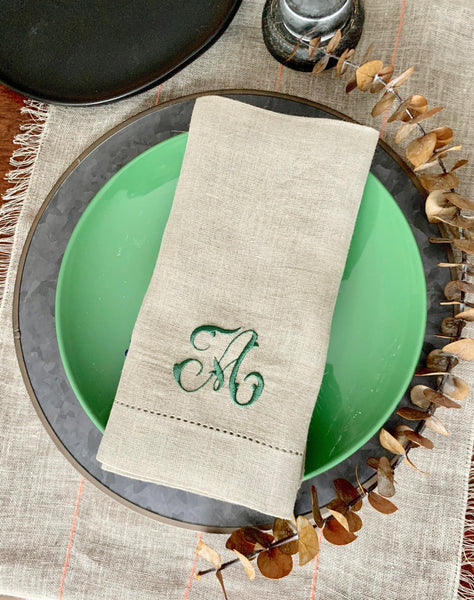 Cecilia Monogrammed Cloth Dinner Napkins - Set of 4 napkins - White Tulip Embroidery