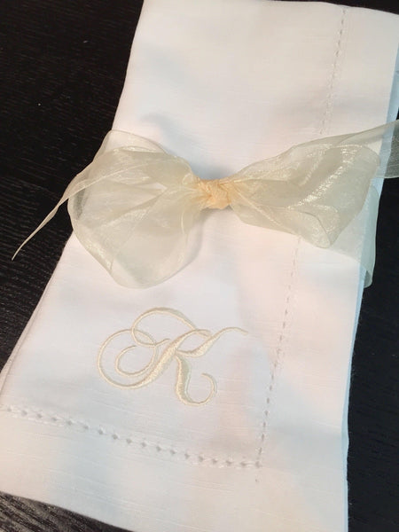 Chopin Monogrammed Embroidered Cloth Dinner Napkins - Set of 4 napkins - White Tulip Embroidery