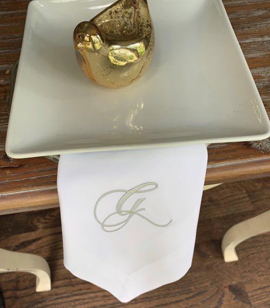 Chopin Monogrammed Embroidered Cloth Dinner Napkins - Set of 4 napkins - White Tulip Embroidery