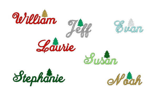 Christmas Name Napkins, Set of 4 Christmas Place Cards - White Tulip Embroidery