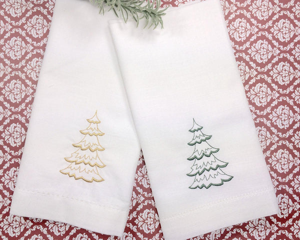 Christmas Tree Embroidered Cloth Napkins - Set of 4 napkins - White Tulip Embroidery