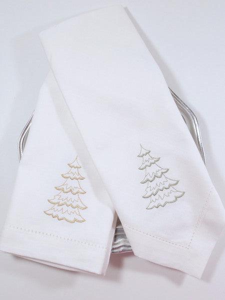 Christmas Tree Embroidered Cloth Napkins - Set of 4 napkins - White Tulip Embroidery