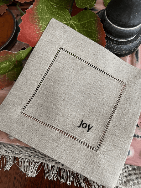 Christmas Words Cloth Cocktail Napkins, Set of 4 - White Tulip Embroidery