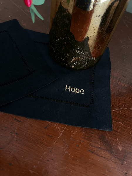 Christmas Words Cloth Cocktail Napkins, Set of 4 - White Tulip Embroidery